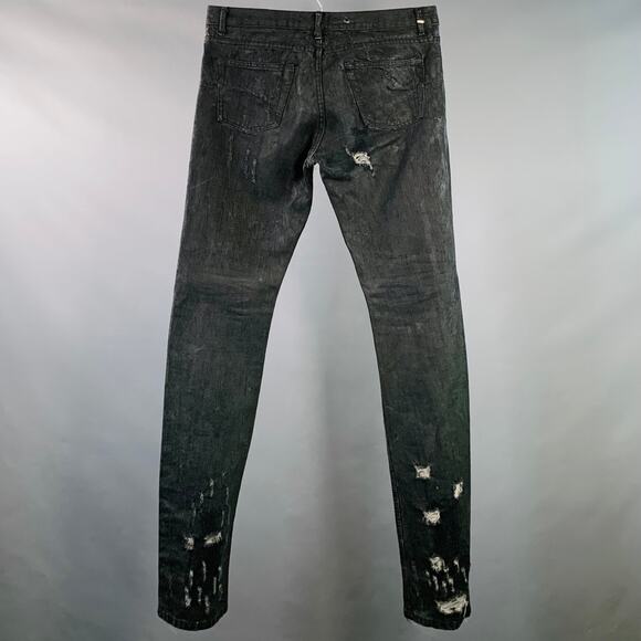 DIOR HOMME Size 32 Black Distressed Cotton Button Fly Jeans - Picture 2 of 6